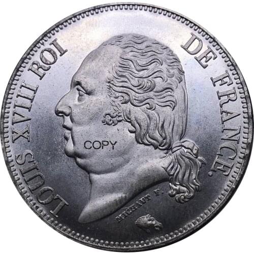 Letter Edge France 1818 H 5 Francs - Louis XVIII Bare Head Coin Metal Cupronickel Plated Silver Copy Souvenir Replica Coins