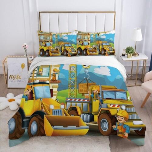 Cartoon Childrens Bedding set for kids baby Duvet cover set pillow case Bed linens Quilt cover 140x200 Bed set Single Car crane