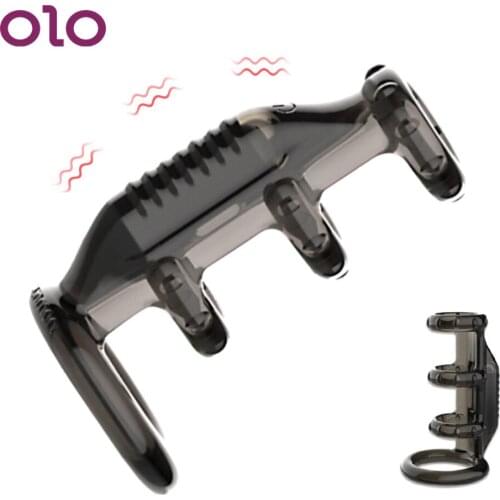 OLO Ejaculation Delay G spot Stimulator Bullet Vibrator Strap On Dildo Penis Vibrating Ring Cock Sleeve Dick Extender