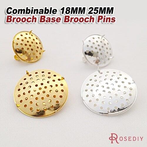 29419)5 Sets 18MM 25MM 30MM Brass Combinable Round Brooch Base Brooch Pins Settings Jewelry Accessories Findings Wholesale