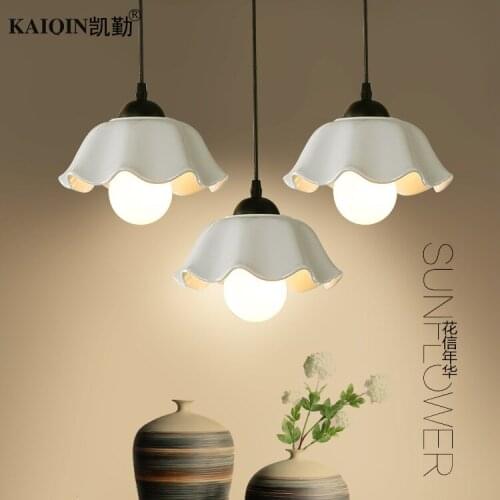 Restaurant Pendant Lights three simple Korean wild garden ceramic creative LED single bar table Pendant Lamps white
