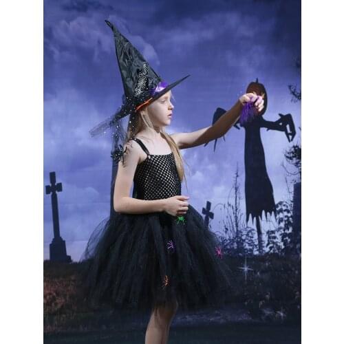 Stunning Black Girls Tutu Dress Colorful Spider Girls Witch Costume Halloween Kids Clothes Girl Children Party Dresses