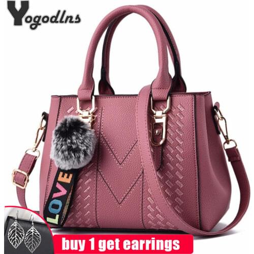 Embroidery Messenger Bags Women Leather Handbags Bags for Women 2021 Sac a Main Ladies hair ball Hand Bag