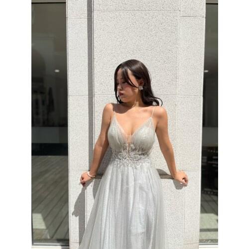 Silver Gowns V-Neck A-Line Fashion Ladies Eveningdress Luxury Host Dress Party Pormdress For Women Wedding Party Graduation