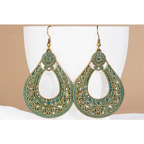 Vintage Ethnic Exotic Big Water Drop Earrings For Women Gypsy Hollow Dangle Hanging Trendy Wedding Accessoies
