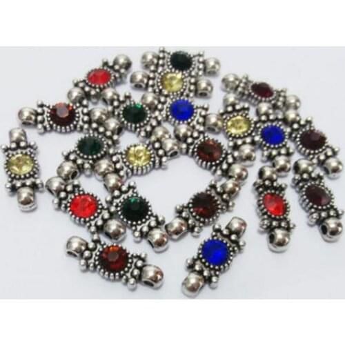 Vintage Silver Rhinestone Inlaid Bead Double Loop Hole Jewelry Making Spacer Bar Connectors Charms Bracelet Jewelry 100pcs B143