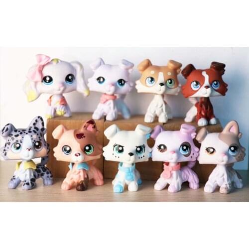 Pet Shop Great Dane Dog #577 Orange Eyes White&Brown Action Figure With Accessories Childrens Best Gift