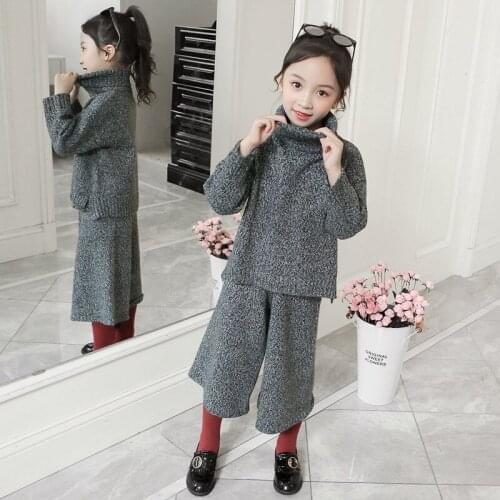 Knit Teen Girls Clothes Set Velvet Suit Autumn Winter Sweaters + Pants 2 Pcs Childrens Set Baby Little Girl Clothing Suit