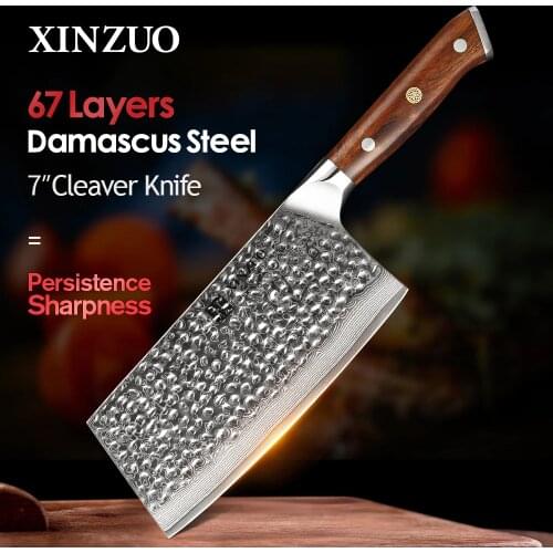 XINZUO 7'' inch Cleaver Knife VG10 Damascus Steel Kitchen Knife Brand Butchers Cleaver Knives Comfortable