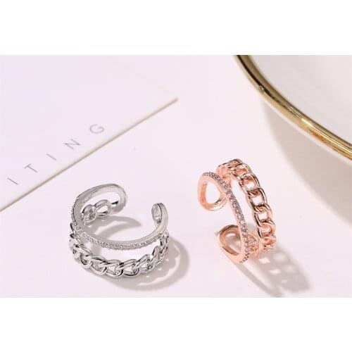Chain Crystal Ring Open Gold Silver Color Rings For Women Anel Jewelry Anillos Jewellery Aneis Bague Zircon Ring A912