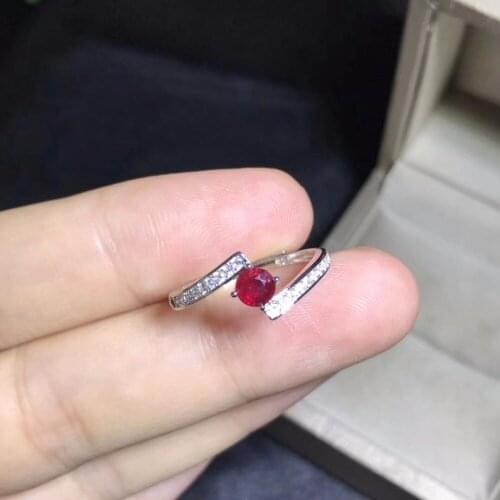 Uloveido Natural Ruby Ring for Wedding, 925 Sterling Silver, 4*4mm Certified Round Gemstone Engagement Jewelry for Women FJ213