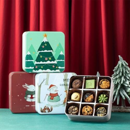 1pcs Christmas Supplies Biscuit Candy Dessert Square Packaging Tin Box Gift Birthday Party Guests