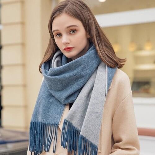 100% Pure Wool Scarves for Women Reversible Warm Cashmere Echarpe Wraps Ladies Autumn Winter Fine Wool Scarf Foulard Femme Hiver