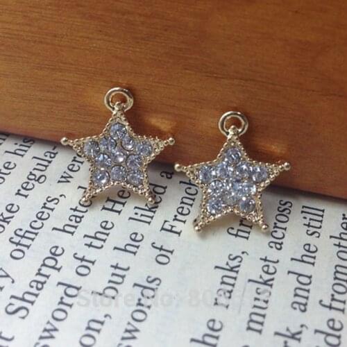 13*14MM 35Pcs/Pack " Cute Star " KC Gold Rhinestone Alloy Pendants Jewelry Charms