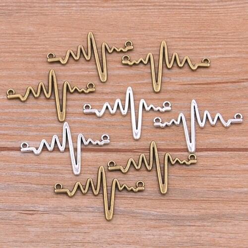 15PCS 23X36mm New Product Two Color Electrocardiogra Charms Personality Connector Jewelry Metal Alloy Marking DIY Handmade Craft