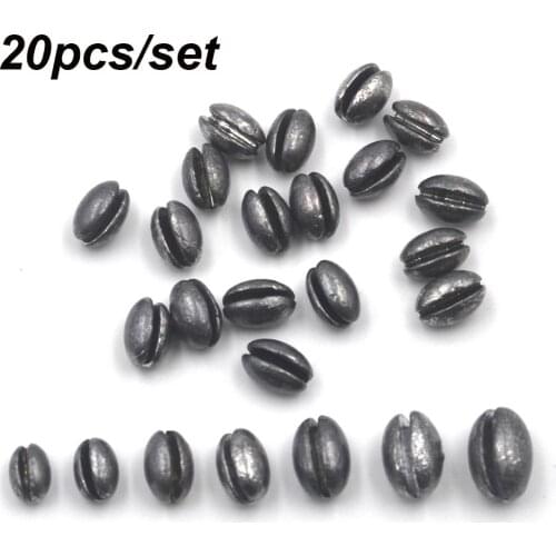 20PCS/Bag Solid Oval Split Shot Lead Sinker Bean Shaped Weight Lead 1B to 7B Premium Fishing Lure Accessories