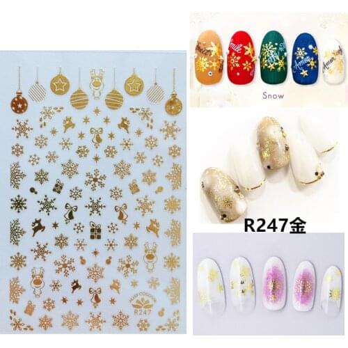 3D Stickers for Nails Self-adhesive Design Golden Bells Christmas Snow Nail Art Decorations Decals Wrap Manicure Accessories