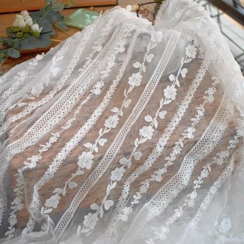 50*100CM 3D Floral Striped Embroidered Lace Fabric For Womens Dress Skirts Sewing Trims Home Textile Clothes Materials Handmade