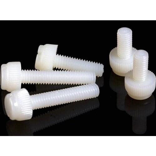 50pcs/lot White Plastic Nylon Slotted Knurled Screw M3 M4 PA66 Plastic Hand Screw Plastic Nylon Bolt