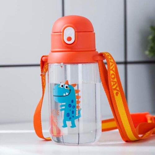 600ml Baby Feeding Cup with Straw Cartoon Pattern Outdoor Child Training Drinking Bottle for Kids Portable Handle Water Bottle