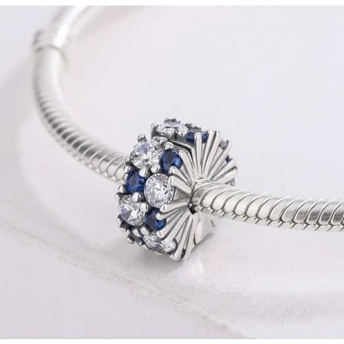 925 Sterling Silver CZ Clear & Blue Sparkling Clip Cubic Zirconia Pendant Charm Bracelet DIY Jewelry Making For Pandora