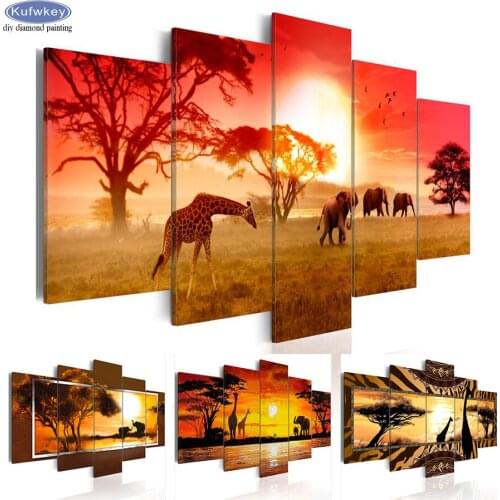 Diy diamond embroidery African Animals Giraffes And Elephant diamond painting 5 pcs full diamond mosaic 5d cross-stitch kits
