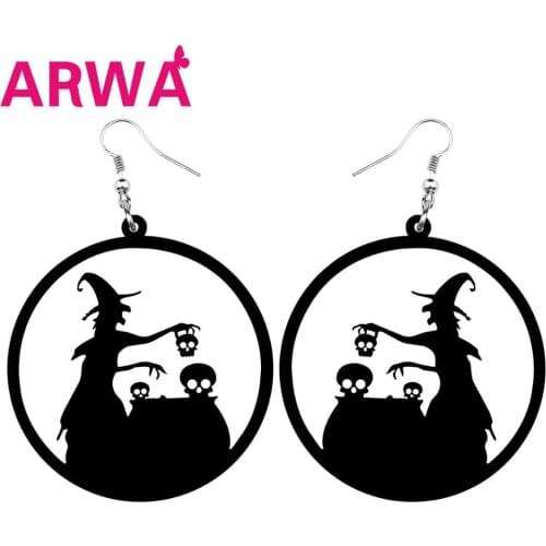 ARWA Acrylic Halloween Big Round Circle Hollow Magical Witch Skeleton Skull Earrings Drop Dangle Girl Teen Charms Gift Accessory