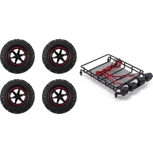 2 Set RC Car Part: 1 Set 1.9 Inch 96Mm Tires With Wheel Rim & 1 Pcs Luggage Carrier Tray Roof Rack With LED Light