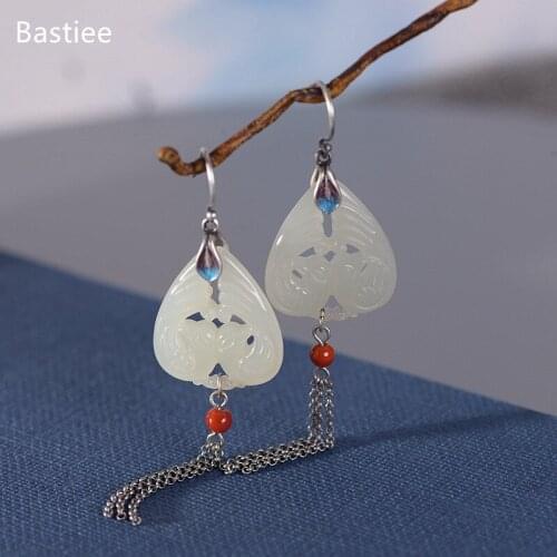 Bastiee Ethnic Earings Fashion Jewelry 925 Sterling Silver Earrings Gifts For Women Drop Earrings Vintage Jade Silver