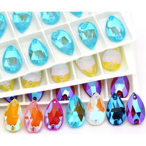 Shining Shimmer Mocha Fluorescent Tear Drop Glass Sew on Rhinestones Flat Back Strass Crystal Buttons Sew on Clothing Crafts