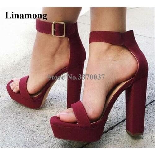 Women Fashion Style Open Toe Suede Leather High Platform Chunky Heel Sandals Ankle Strap Thick High Heel Sandals Grey Pink Shoes