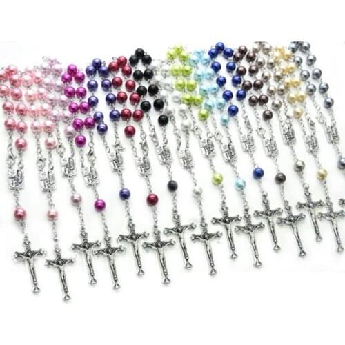 8mm Simulated Pearl Beads Rosary Bracelets for Women INRI Christian Catholic Crucifix Cross Pendants Religious Church Jewelry