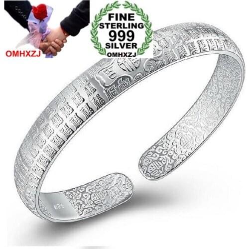 OMHXZJ Wholesale jewelry fashion fu character woman kpop star Fine 999 Sterling Silver opening adjustable bracelet Bangles SZ21