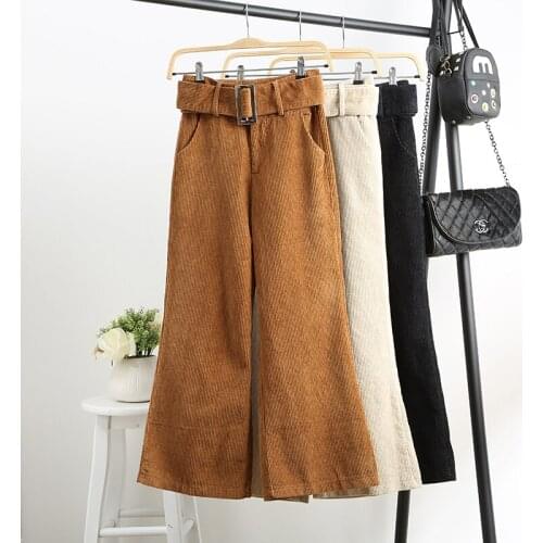 Autumn Winter New Female High Waist Loose Wide Leg Pants Women Corduroy Trousers Casual Pants Capris Womens Corduroy Pants