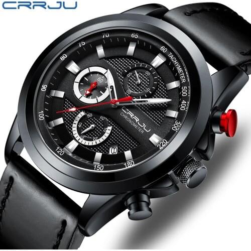 CRRJU Sport Watches for Men Top Brand Luxury Military Leather Wrist Watch Man Clock Chronograph Wristwatch Automatic Wristwatch