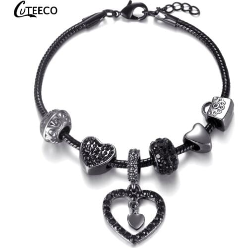 CUTEECO High Quality Gun Black Snake Chain Charm Bracelets Full Of Black Crystal Beads Bracelets For Women Fashion Jewelry Gift