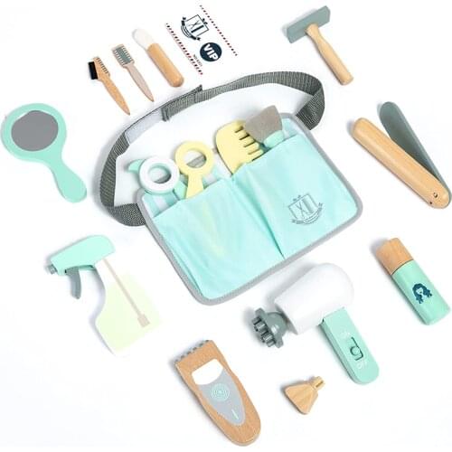 Wooden Kids Barber Playset for Toddlers Pretend Toy Classic Grooming Kit Barber Toolbox for 3 4 and 5 Year Old Girls and Boys