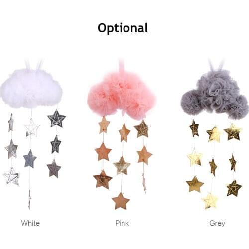 Baby Nursery Ceiling Mobile Decoration Mesh Cloud and Stars Hanging Decor for Baby Crib Kids Children Room (White & Silver)