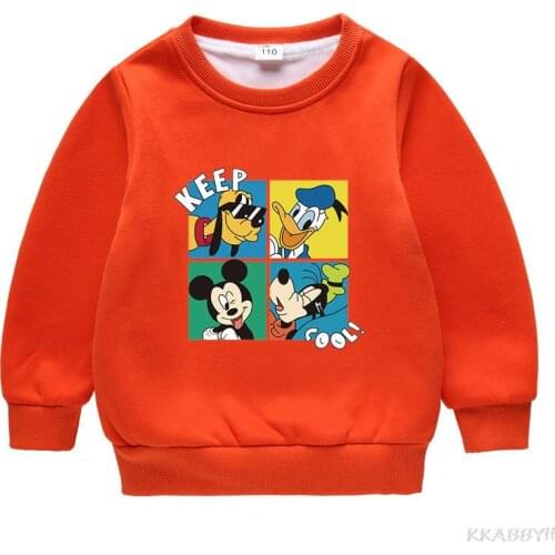 Disney Mickey Mouse Girl Autumn Sweatshirts Cartoon Tops Cotton Long Sleeve Kids Boy Hooded Fashion Pullover Tops