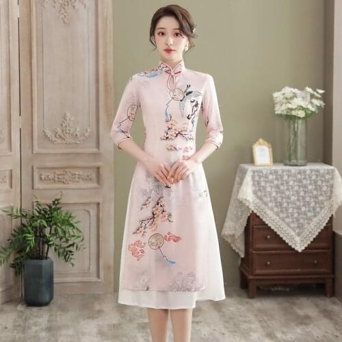 Elegant Cheongsam Dress Vintage Chinese Traditional Dresses Floral Slim Chinese Dress Qipao For Women Party Cheongsam 12142