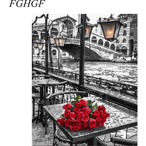 FGHGF Frameless Europe Oil Painting Abstract Street City DIY Painting By Numbers Kits Acrylic Paint On Canvas