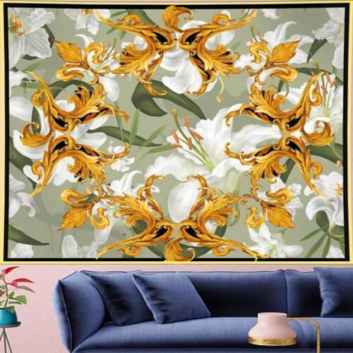 Court style white lily Deconstruction Tapestry Vintage macrame painting retro flower tapestry Wall Hanging mandalas home decor