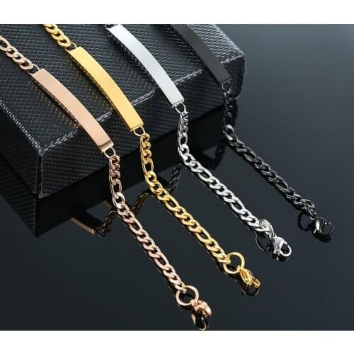 Modyle Customized Link Chain Bracelets Engrave Name Date ID Bracelet Silver Color Stainless Steel Engrave Bangles For Women