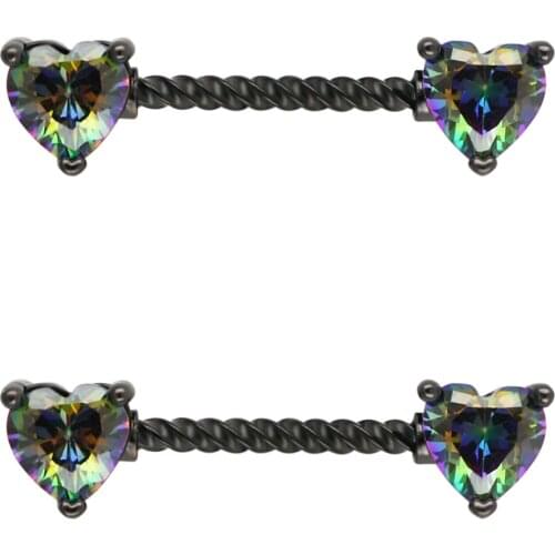 JHJT 2PCS Nipple Rings 14G 316L Surgical SS Heart Shape Helix Nipple Bar Body Piercing Jewelry