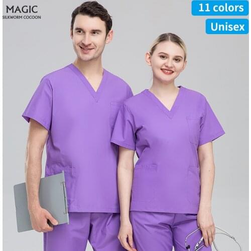 High Quality V-neck Operating Room Work Uniforms Tops Pants Unisex Short Sleeved Multicolor Pocket Medical Suits Scrubs Clothes