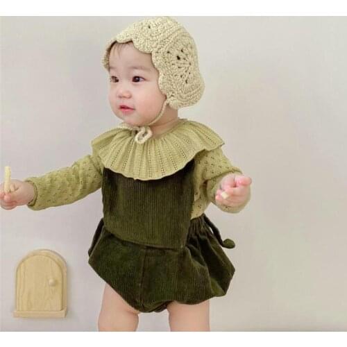 Cute Baby Sweaters For Girls Ruffle Collar Hollow Out Knitted Long Sleeves Toddler Infant Pullovers Tops Baby Knitted Clothes