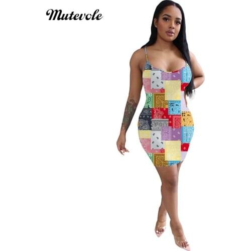 Mutevole Women Spaghetti Strap Paisley Print Mini Dress Casual Summer Bodycon Short Party Dress Sleeveless Bohemian Beach Wear