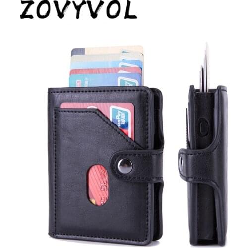 ZOVYVOL Men Business PU Leather Credit Card Holder Single Aluminum Wallet RFID Metal Wallet Automatic Small Bag Antitheft Purse
