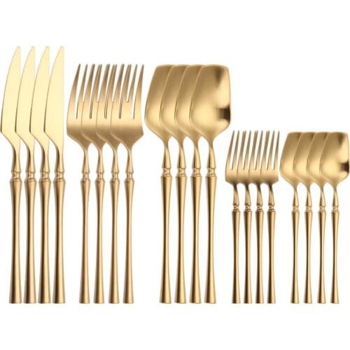 20 Piece Gold Dinnerware Set 18/10 Stainless Steel Tableware Set Knife Fork Spoon Flatware Set Dishwasher Safe Gold Cutlery Set