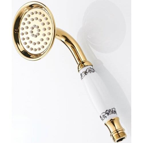 Shower Heads Gold Brass Bathroom Hand Held Shower Sprayer Head With Luxury Ceramics Bath Round Rainfall Shower Faucet HJ-0527K